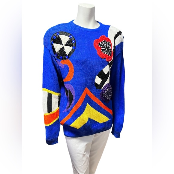 Vintage Sweaters - VINTAGE 80s Sweater Bonnie & Bill Wearable Art